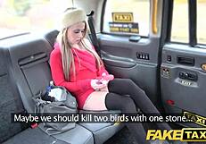 Petite 18+ blonde in fake taxi takes dildo and cock
