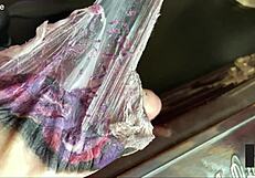 I observe slow motion of fresh tattoo skin peel.