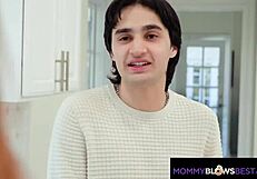 Busty Redhead Stepmom Sucks Cock During Chores