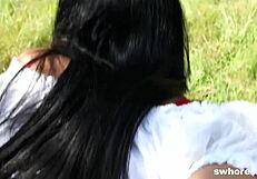 horny hooker gives blowjob and gets pounded outdoors for quick cash.