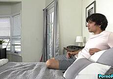 fit blonde stretching before sucking dick