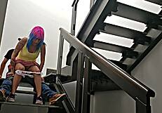 Quickie With Neighbor On Stairs Almost Caught