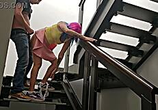 Quickie With Neighbor On Stairs Almost Caught