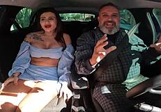 Jully Souza spreads wet ass in car for Ted's creampie fucking