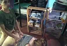 Pelado bangs hot Latina girlfriend between laundry boxes doggystyle