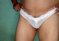 excited in white thong