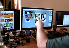 blonde secretary babe assists larry in office duties