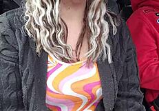 Dirty husband sneaks a quick blowjob in the car during a public ride