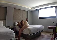 Does the latina with big ass and tits fuck the fat guy?