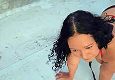 Man, this submissive milf just takes it all outdoors on the rooftop. Bricklayer dominates with facial and golden shower!