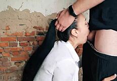 Long Haired Teen Facefucked in Abandoned Building by Neighbor