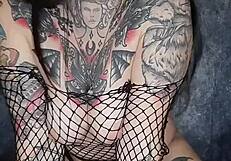 Goth Girlfriend Riding Vibrator Dildo To Intense Orgasm With Squirting