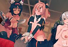 nicole demara and nekomiya mana dominate in rough hentai play