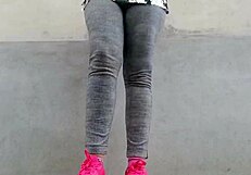 I whisper, 'look at my tits' in the public garden, then pee in my tight pants