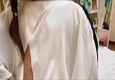 MILF gives blowjob in office stockings