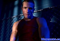 Ripped hunk masturbates solo