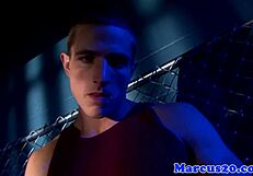 Ripped hunk masturbates solo