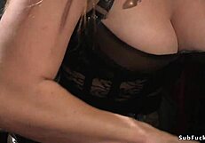 busty mistress anal fucks male sub doggy with toys