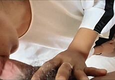 MILF gives blowjob in office stockings