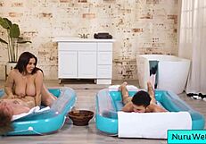 natasha nice enjoys fucking two guys in nuru