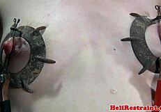 Mouth gagged slut takes machine fuck from master