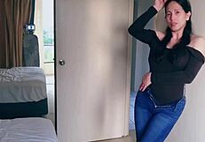 Pretty Asian Ladyboy Strips Jeans to Reveal Stunning Big Boobs in Solo