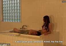 Japanese Femdom Risa Forces Slave Under Water in Bathtub