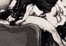 Vintage erotic art showcases hairy beaver in raw retro style.