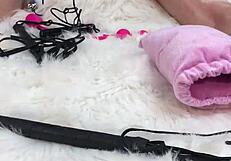 wow, I massaged her oiled body then slammed her tight holes with a glass dildo!