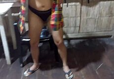 hey, wanna see my sexy madrastra in a worker outfit touching her vagina and tits at home?