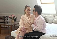 Daddy4k Horny Daddy Can't Resist Blonde Hottie's Tight Vagina. Will She Give In?