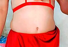 Hey, watch this muscular cheerleader in skirt tease with toys on desk