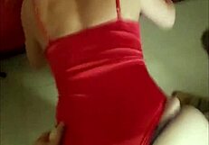 french amateur in red satin lingerie talks dirty