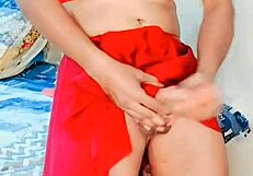 Hey, watch this muscular cheerleader in skirt tease with toys on desk