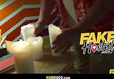 halloween ritual with brunette in heels and big tits