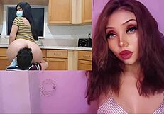 madrastra caliente cogiendo con su hijastro pervertido en la cocina, orgasmos y creampie