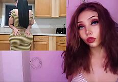 madrastra caliente cogiendo con su hijastro pervertido en la cocina, orgasmos y creampie