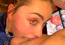 Intense facefuck session with cute slave gagging hard on deepthroat action.