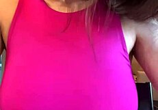 stepmother plays with her big milky tits on cam