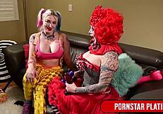 Blonde leya falcon contrasts with hot clown maya sinstress in intense fucking