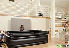 naughty big tit brunette masseuse films wet nuru massage