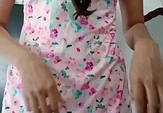 model in sexy pink pajamas seduces innocent colleague