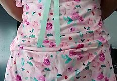 model in sexy pink pajamas seduces innocent colleague