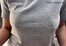 Italian MILF smokes outdoors, big tits exposed!