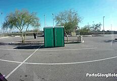 chubby slut at public gloryhole swallows cum