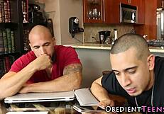 teen feels dominated by two guys in rough interracial threesome