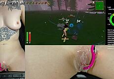 Twitch Egirl Plays Tropical Monster Girls with Cum on Pussy