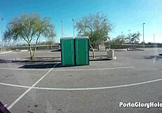 chubby slut at public gloryhole swallows cum