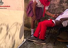 Horny schoolgirl distracts senior student for wild fuck. She takes his big black cock outside classroom!