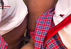 Horny schoolgirl distracts senior student for wild fuck. She takes his big black cock outside classroom!